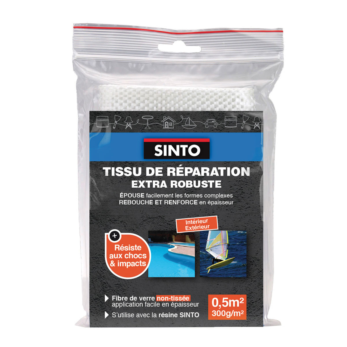 Tissu de réparation extra robuste en fibre de verre non tissée 0,5M²