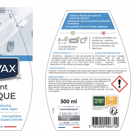 Nettoyant anti-calcaire pour acrylique et balnéo