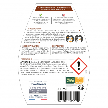 Nettoyant menuiseries PVC et alu pour portes et fenêtres