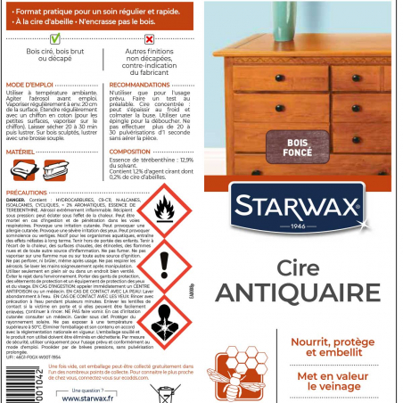 Cire antiquaire aérosol pour bois cirés