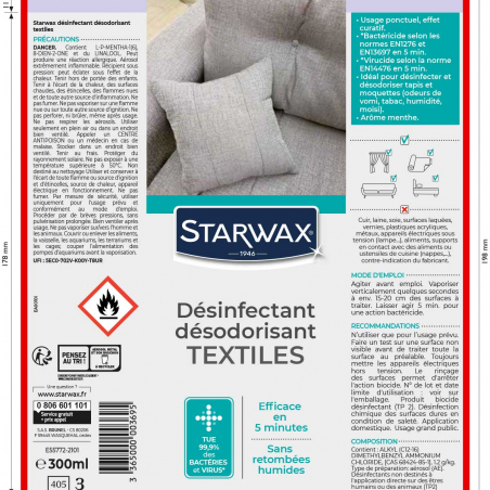 Désinfectant désodorisant pour textiles
