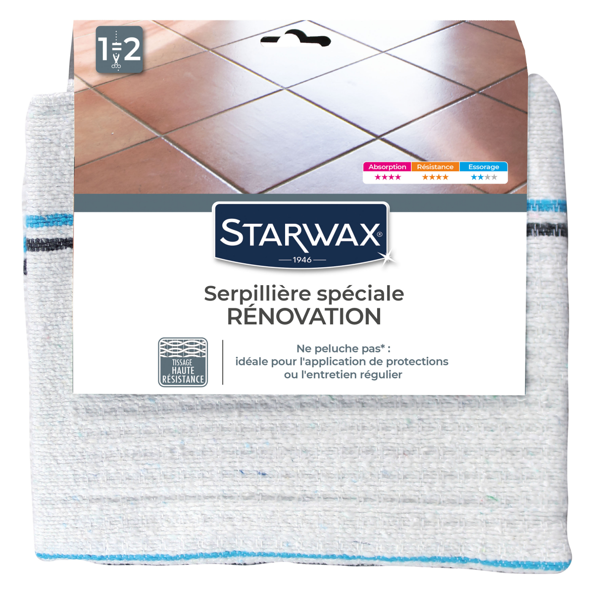 Serpillière gaufrée extra-blanche double pour tous types de sols - Starwax  - 50 x 100 cm Brunel Chimie Dérivés
