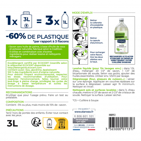 Savon de Marseille liquide Eco-recharge 3L Ecocert