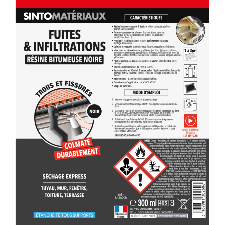 RESINE BITUMEUSE NOIRE FUITES ET INFILTRATIONS 300ML - SINTOMATERIAUX