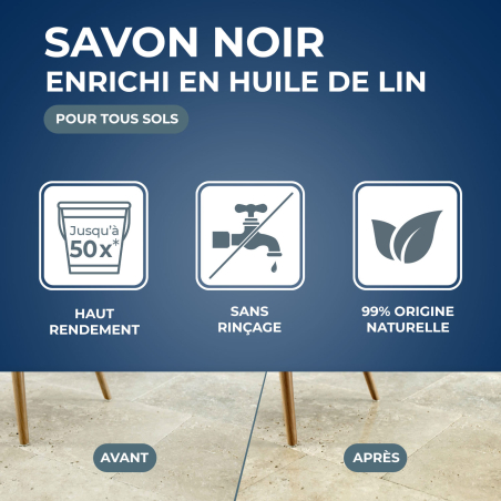 Savon noir à l'huile de lin pour les sols intérieurs