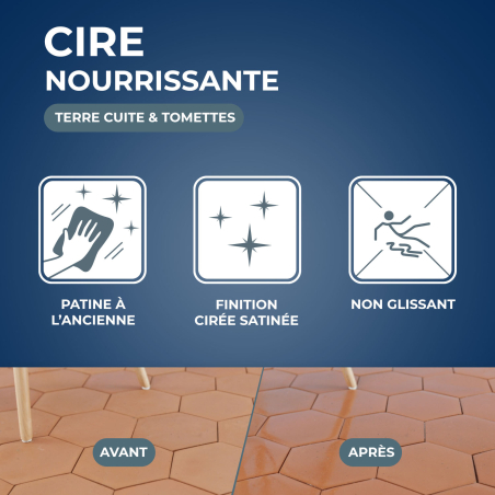 Cire nourrissante (patine à l'ancienne) pour tomettes et terres cuites