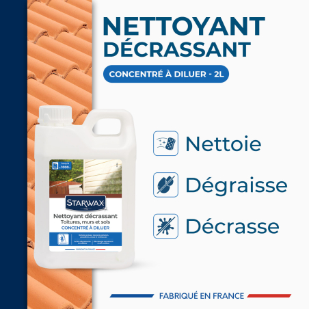 Nettoyant décrassant pour toitures, murs, et sols extérieurs