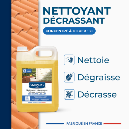 Nettoyant décrassant pour toitures, murs, et sols extérieurs