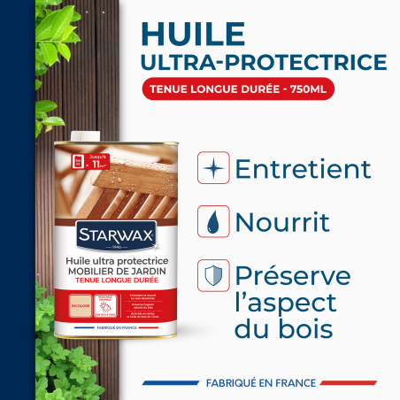 Huile ultra protectrice tenue longue durée pour mobilier de jardin en bois