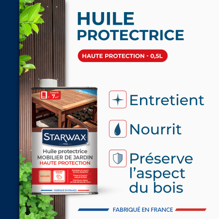 Huile haute protection pour mobilier de jardin en bois