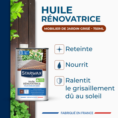 Huile rénovatrice application facile pour mobilier grisé