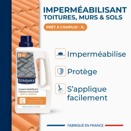 Imperméabilisant eau et graisses pour toitures, murs et sols extérieurs