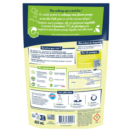 Recharge Liquide Vaisselle Mains Bicarbonate de soude & Citron vert Ecocert