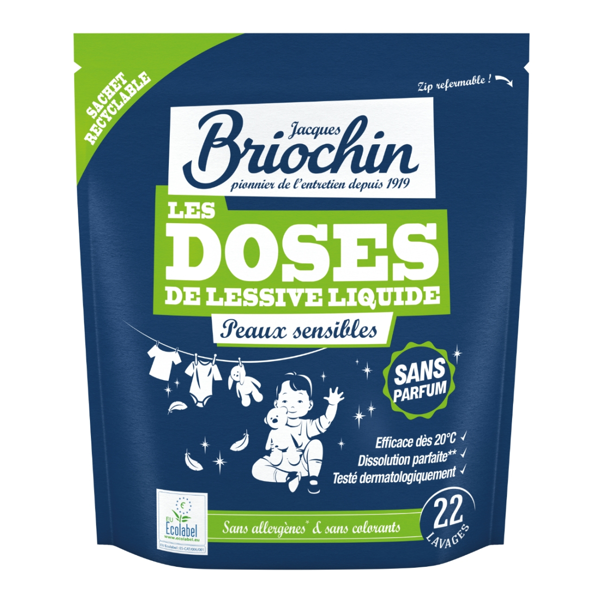 22 Doses de Lessive liquide peaux sensibles sans parfum
