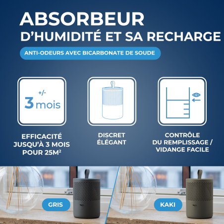 Absorbeur d'humidité + 1 tablette : Couleur - Gris