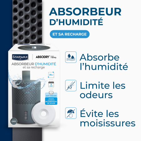 Absorbeur d'humidité + 1 tablette : Couleur - Gris