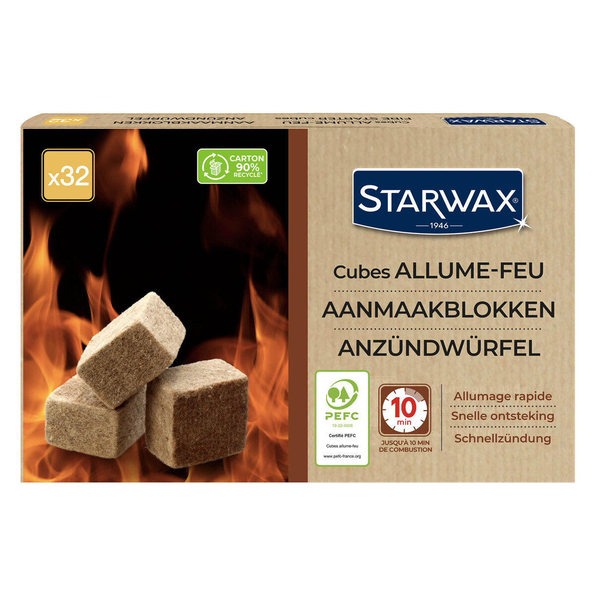 Cubes allume feu PEFC pour barbecue, poêle et cheminée