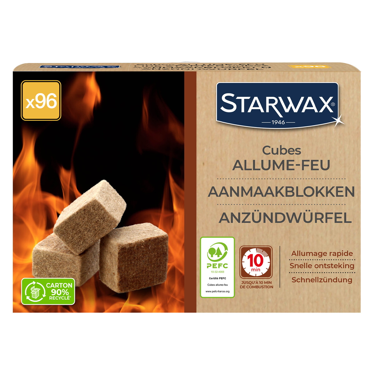 Cubes allume feu PEFC pour barbecue, poêle et cheminée