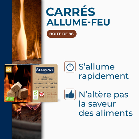 Lot de 3 Cubes allume feu PEFC pour barbecue, poêle et cheminée x96
