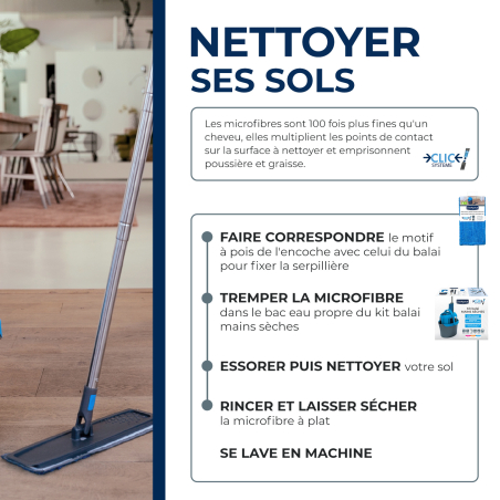 Microfibre balai Mains sèches Clic système