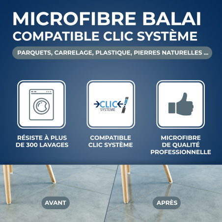 Microfibre balai Mains sèches Clic système