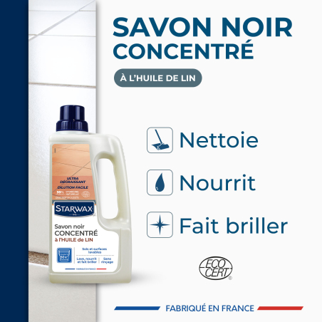Savon noir à l'huile de lin pour les sols intérieurs
