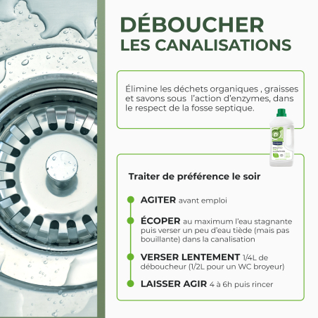 Déboucheur 3 en 1 aux enzymes pour canalisations Ecocert