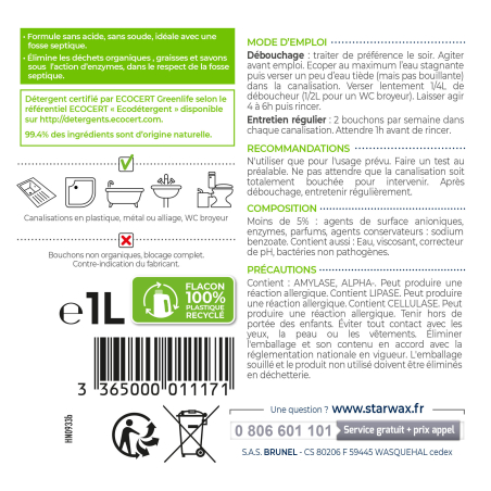 Déboucheur 3 en 1 aux enzymes pour canalisations Ecocert