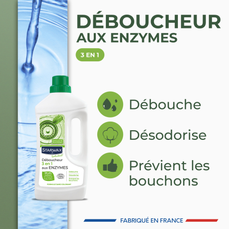Déboucheur 3 en 1 aux enzymes pour canalisations Ecocert