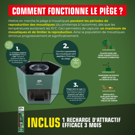 Piège électrique à moustiques et moustiques tigres  + 1 seringue attractif
